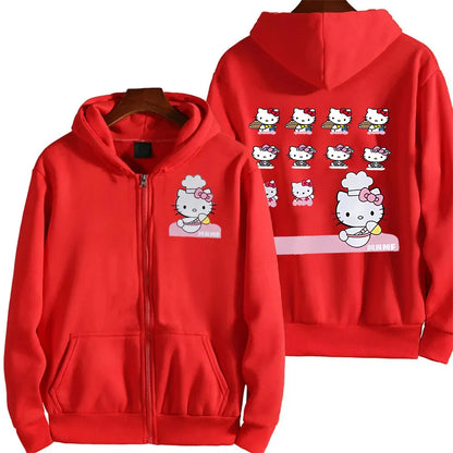 Sanrio Anime Leuke Gedrukt Hoodies Vrouwen Cartoon Hello Kitty Y2k Koreaanse Studenten Losse Sweatshirt Mode Zoete Vest Kleding