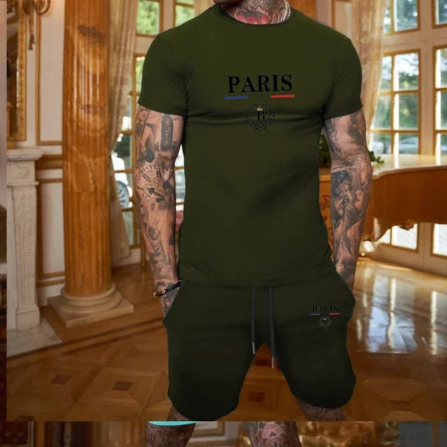 2024 Nieuwe Zomer Herenmode Korte Mouwen T-shirt + Split Shorts 2 Stuk Set Sportkleding Mode Jogging casual Mannen Set