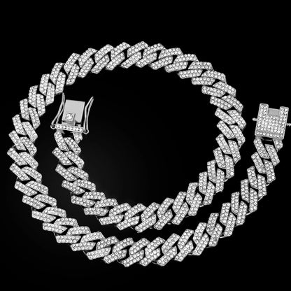 16/18/20/22/24inch Prong Cuban Link Chain for Women Men Iced Out 2 Row Rhinestone Miami Rhombus Hip Hop Cuban Necklaces Jewelry