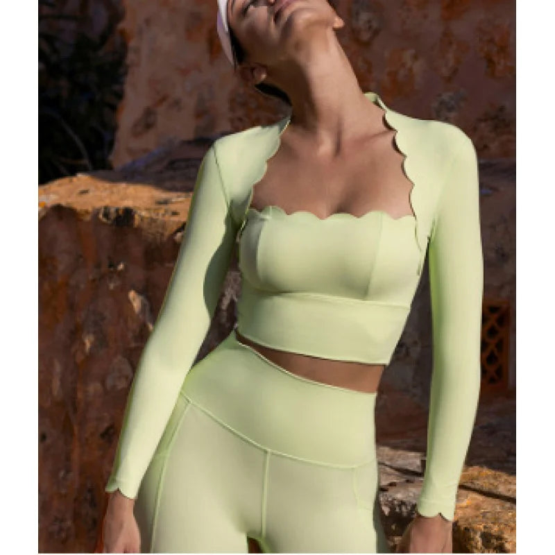Black Square Neck Tight High Elastic Skinny Yoga Sports Long Sleeves Fashion Compression Pants Fitness Leggings Workout Tights