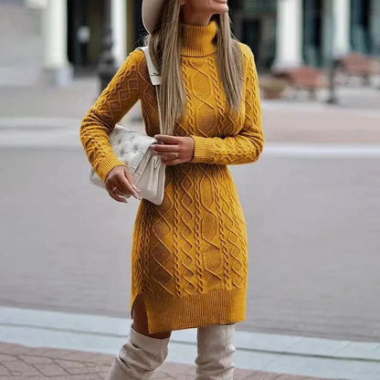 2024 Herfst Winter Nieuwe Vrouwen Gebreide Wrap Hippe Rok Hoge Hals Warm En Verdikte Elegante Gebreide Trui Lange mouw Jurk