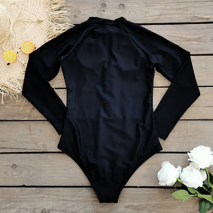 2025 Surfing Sport Swimsuit Long Sleeves Women One Piece Swimsuit  Swimwear Solid Monokini Bathing Suit Tropical Bodysuit Female