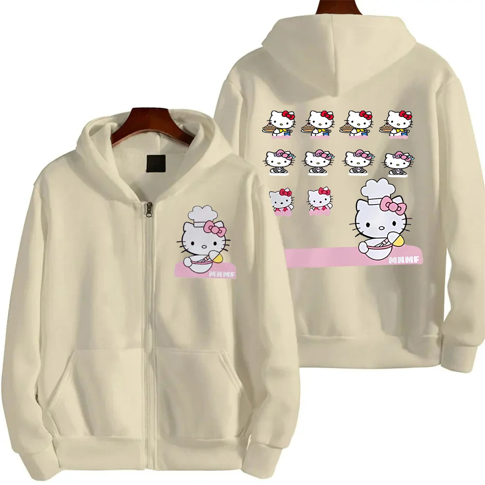 Sanrio Anime Leuke Gedrukt Hoodies Vrouwen Cartoon Hello Kitty Y2k Koreaanse Studenten Losse Sweatshirt Mode Zoete Vest Kleding
