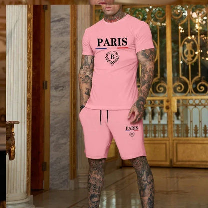 2024 Nieuwe Zomer Herenmode Korte Mouwen T-shirt + Split Shorts 2 Stuk Set Sportkleding Mode Jogging casual Mannen Set