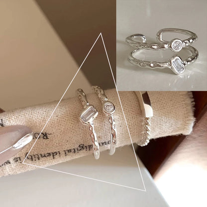 VENTFILLE 925 Sterling Silver Flower Lace Ring Korean Fashion Opening Inlaid CZ Adjustable Rings Valentine's Day Gift