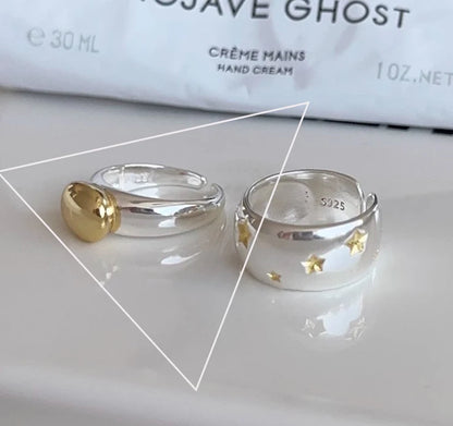 VENTFILLE 925 Sterling Silver Rings INS Fashion Hip Hop Vintage Couples Hollow Lines Punk Thai Silver Party Adjustable  Jewelry