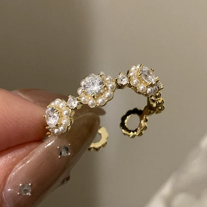 VENTFILLE 925 Sterling Silver Flower Lace Ring Korean Fashion Opening Inlaid CZ Adjustable Rings Valentine's Day Gift