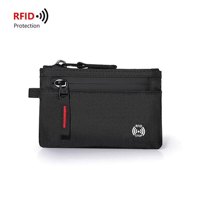 Rfid Credit Card Holder Men Wallets Luxury Nylon Slim Wallet Zipper Key Card Case Male Tactical Purse Coin Purse With Carabiner
