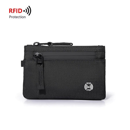 Rfid Credit Card Holder Men Wallets Luxury Nylon Slim Wallet Zipper Key Card Case Male Tactical Purse Coin Purse With Carabiner