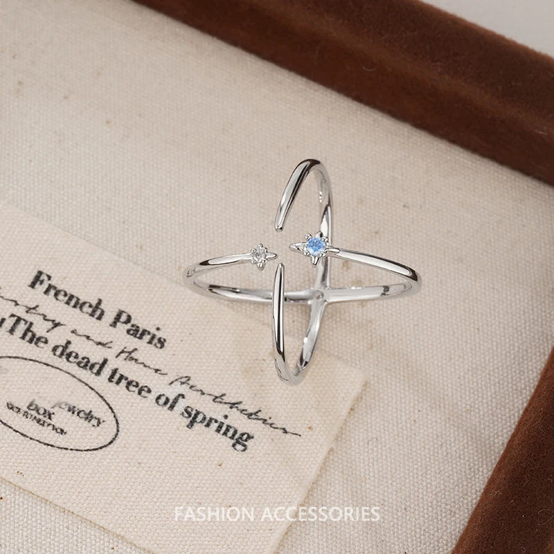 VENTFILLE 925 Sterling Silver Flower Lace Ring Korean Fashion Opening Inlaid CZ Adjustable Rings Valentine's Day Gift