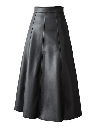 Seoulish Black Faux PU Leather Women's A-Line Skirts 2023 New Autumn Winter High Wasit Solid Chic Umbrella Office Skirts Female