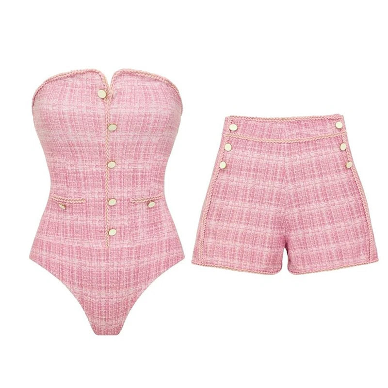 Hoge taille vrouwen sexy strapless badpak en shorts zomer vrouwen bikini set strand zwempak voor vrouwelijke biquini badpak