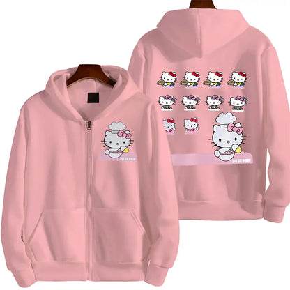 Sanrio Anime Leuke Gedrukt Hoodies Vrouwen Cartoon Hello Kitty Y2k Koreaanse Studenten Losse Sweatshirt Mode Zoete Vest Kleding