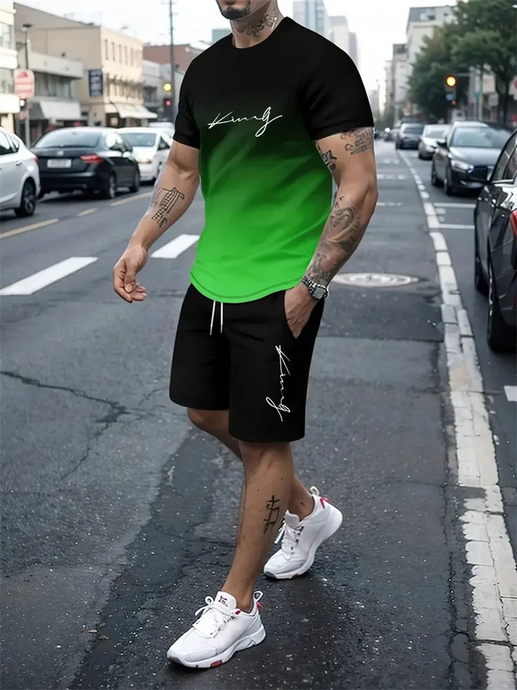 Nieuwe Heren Outfit Zomer Korte Mouwen T-Shirt Set 2 Stuk Sportkleding 3d Geprint Casual Shorts Sweatshirt Heren Trainingspak
