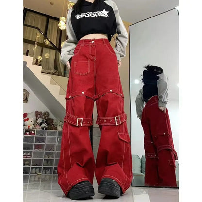 Daisy Vintage Print Gescheurde Jeans Dames Amerikaanse Zomer Nieuwe Hoge Taille Wijde Broek Hiphop Trend Y2K Baggy Rechte Broek