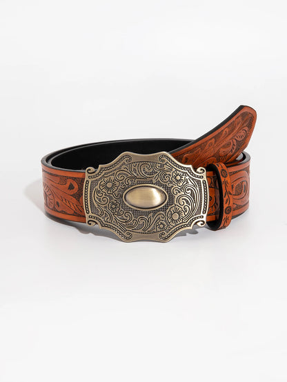 1pc men's vintage casual flower engraved metal buckle flower dragon embossed jeans accessories belt suitable for daily