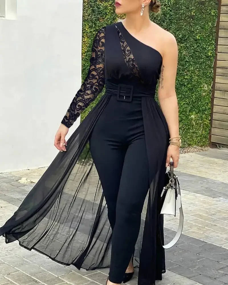 2025 zomer vrouwen sexy ronde hals strass pure mesh mouwloze jumpsuit met riem nieuwe mode rompertjes dames jumpsuit