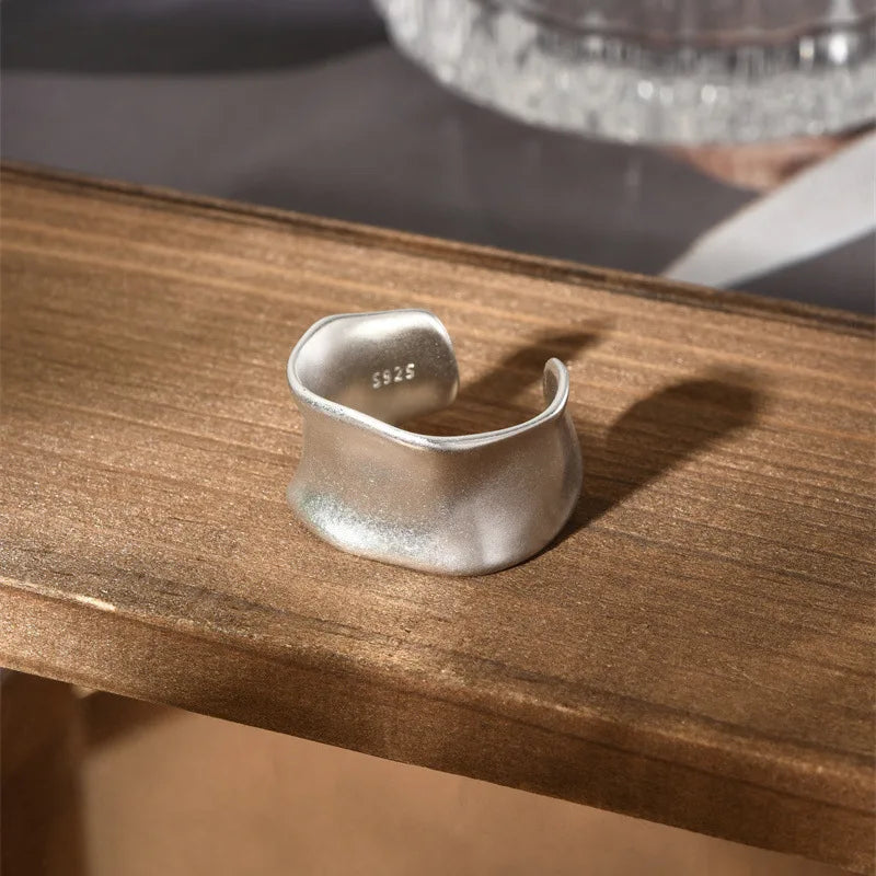 VENTFILLE 925 Sterling Silver Rings INS Fashion Hip Hop Vintage Couples Hollow Lines Punk Thai Silver Party Adjustable  Jewelry