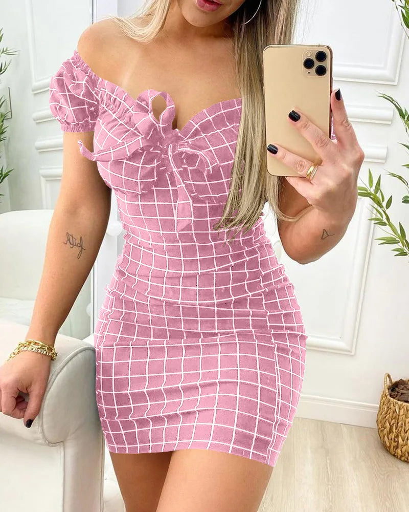Zomerjurk sexy pakket billen korte rok van grensoverschrijdende jurk met rasterprint