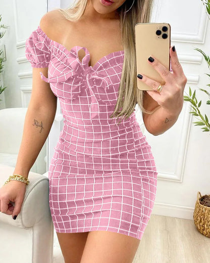 Zomerjurk sexy pakket billen korte rok van grensoverschrijdende jurk met rasterprint