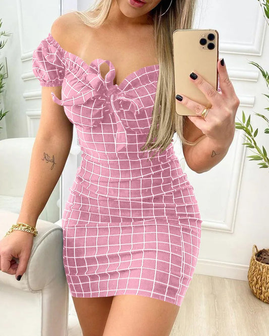 Zomerjurk sexy pakket billen korte rok van grensoverschrijdende jurk met rasterprint