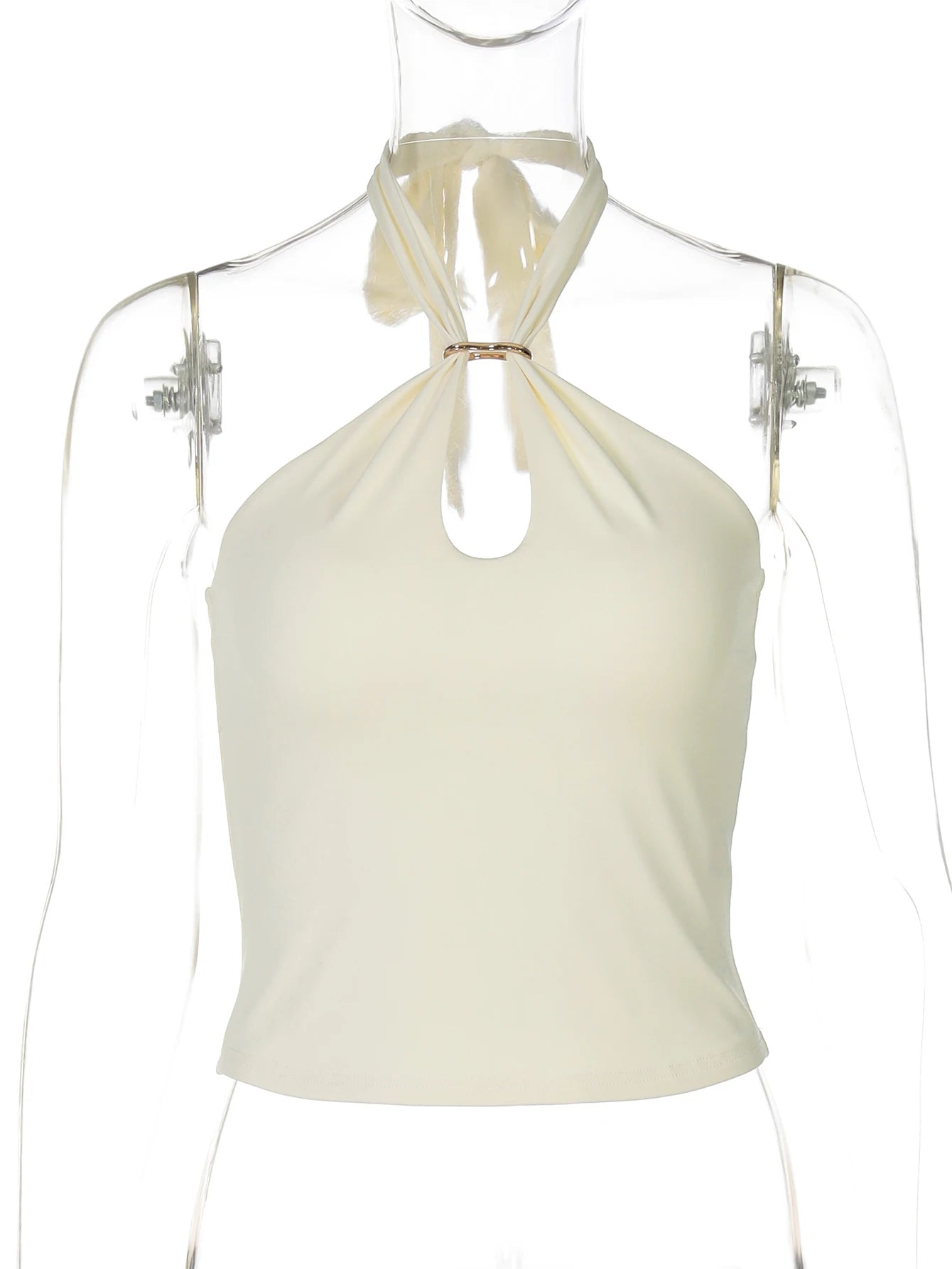 Hugcitar Vrouwen Mode Halter Solid Loop Backless Bandage Sexy Crop Tank Top 2025, Zomer Casual Kleding Streetwear Vakantie Club
