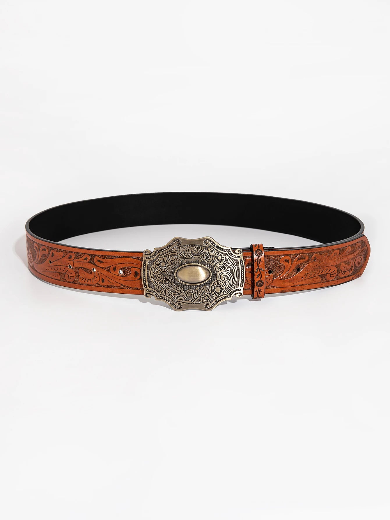 1pc men's vintage casual flower engraved metal buckle flower dragon embossed jeans accessories belt suitable for daily
