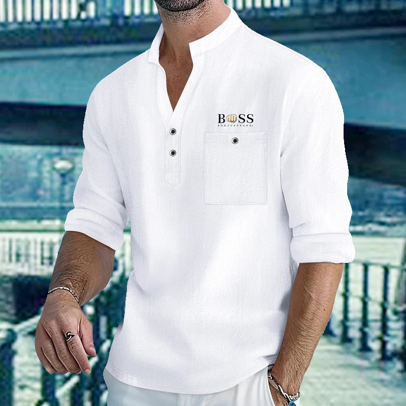 Men's Lightweight Shirts Long Sleeve Henley Cotton Linen Shirts for Male Beach Hawaiian V-neck Top Breathable Polo Shirts top