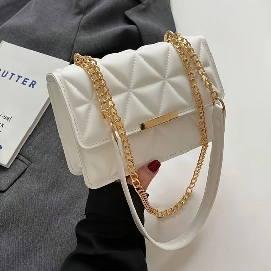 Damesschoudertas met modeketen, chique kleine vierkante tas voor dames, luxe gewatteerde handtas voor dagelijks reizen, winkelen, feesten.
