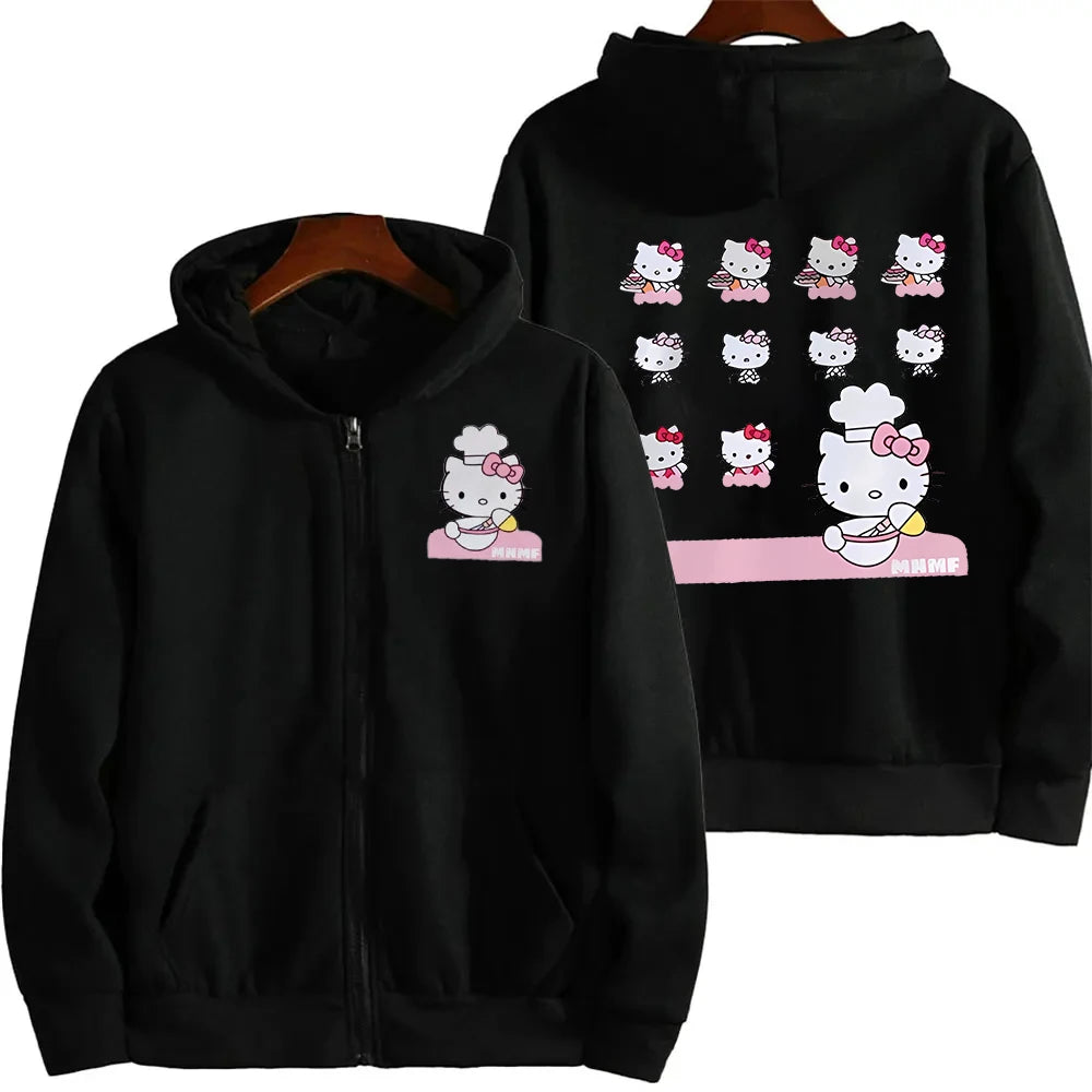 Sanrio Anime Leuke Gedrukt Hoodies Vrouwen Cartoon Hello Kitty Y2k Koreaanse Studenten Losse Sweatshirt Mode Zoete Vest Kleding