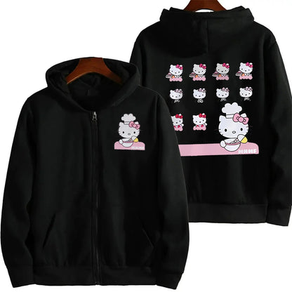Sanrio Anime Leuke Gedrukt Hoodies Vrouwen Cartoon Hello Kitty Y2k Koreaanse Studenten Losse Sweatshirt Mode Zoete Vest Kleding