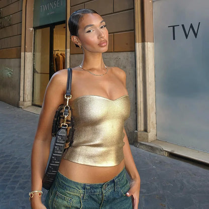 Summer Strapless Backless Sexy Crop Top Corset Party Club Outfits for Women Tube Vest Sleeveless Skinny Bustier Tops