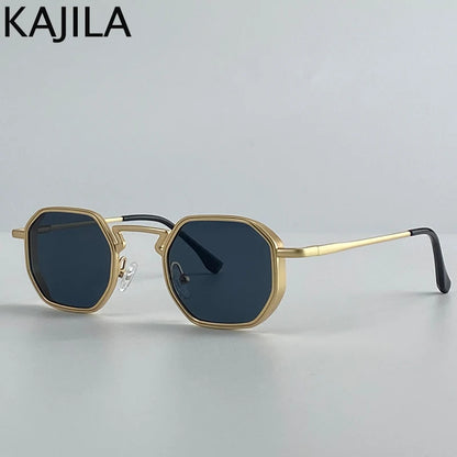 Small Frame Hexason Steampunk Sunglasses Men 2025 Luxury Brand Vintage Punk Eyewear Classic Polygon Metal Sun Glasses Male UV400