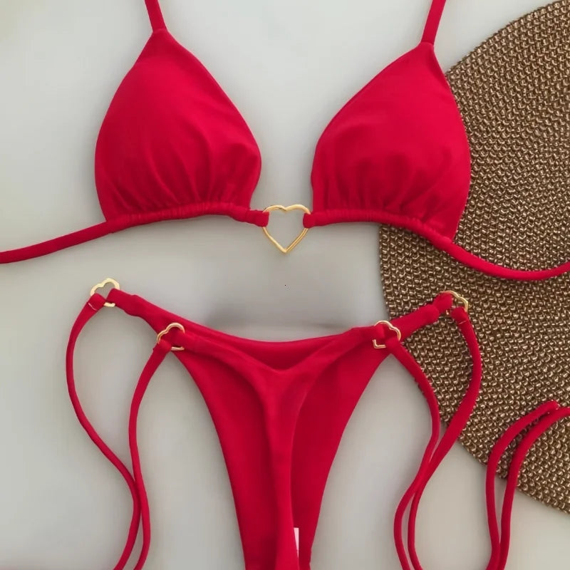 2025 Solid Color White Bikini Women Suit Low Waist Lace-up Swimsuit Two-piece Set swimwear women bathing suit купальник