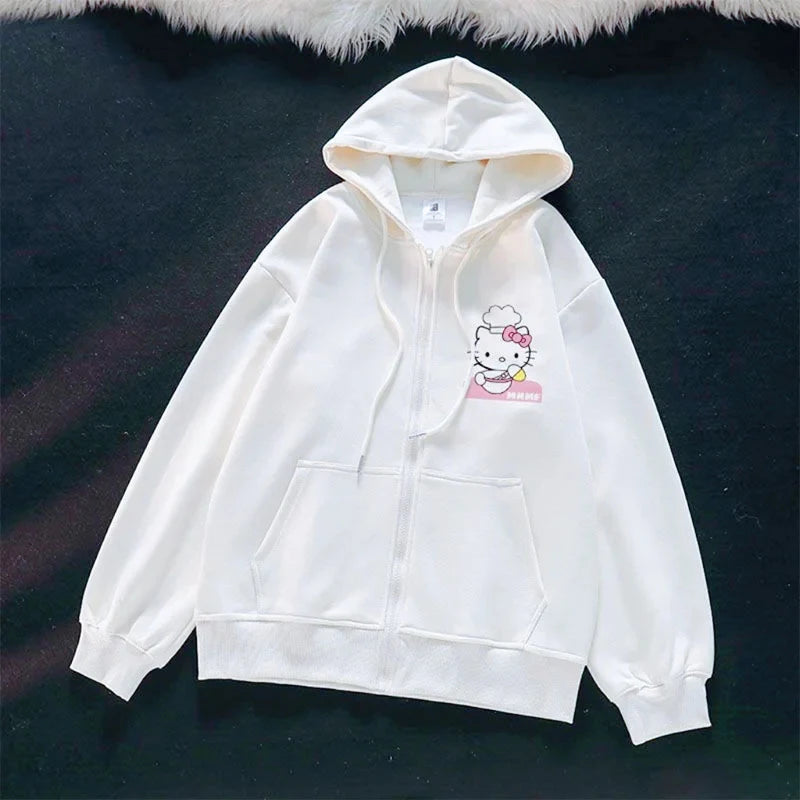 Sanrio Anime Leuke Gedrukt Hoodies Vrouwen Cartoon Hello Kitty Y2k Koreaanse Studenten Losse Sweatshirt Mode Zoete Vest Kleding