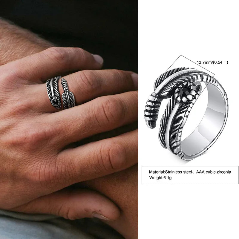 Punk Vintage Ethnic Rings for Men, Retro Viking Knot Rune Finger Band, Black Geometric Square Stone Signet Ring Jewelry