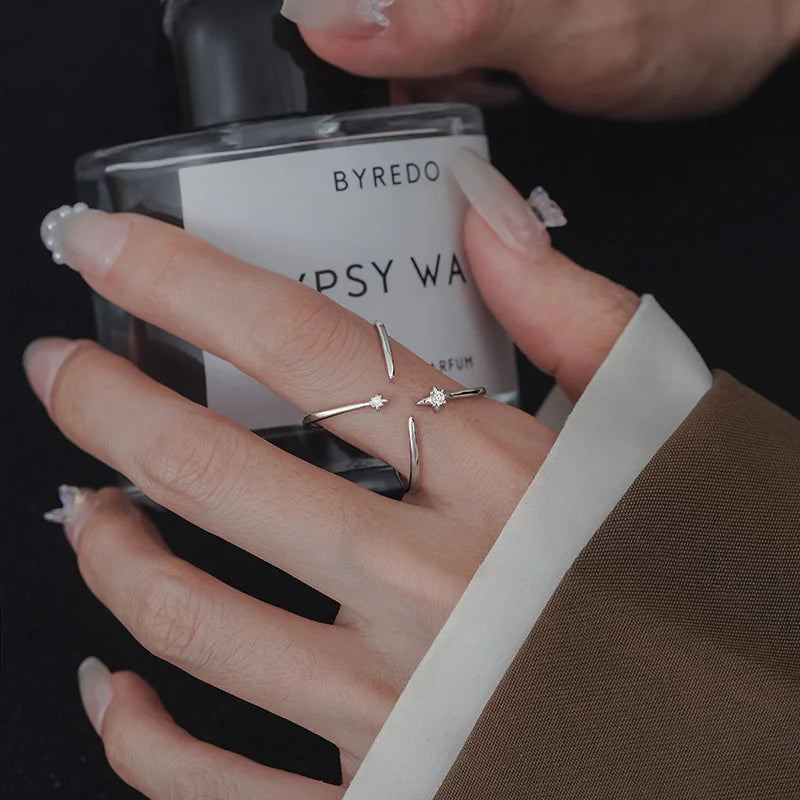 VENTFILLE 925 Sterling Silver Flower Lace Ring Korean Fashion Opening Inlaid CZ Adjustable Rings Valentine's Day Gift