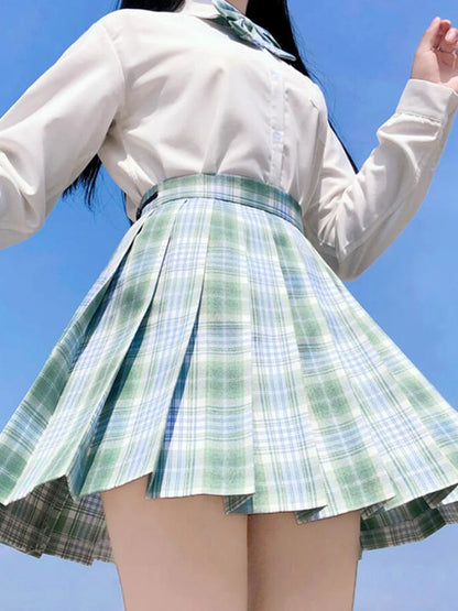 ZOKI Plaid Women Pleated Skirt Bow Knot Summer High Waist Preppy Girls Dance Mini Skirt Cute A Line Harajuku Sexy Japan Faldas
