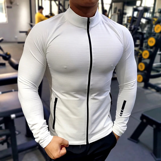 Nieuwe Winter Herfst Sport Shirt Mannen Rits Elastisch Sneldrogend Running Jassen Fitness Gym Sportkleding Sport Top Heren Sportkleding
