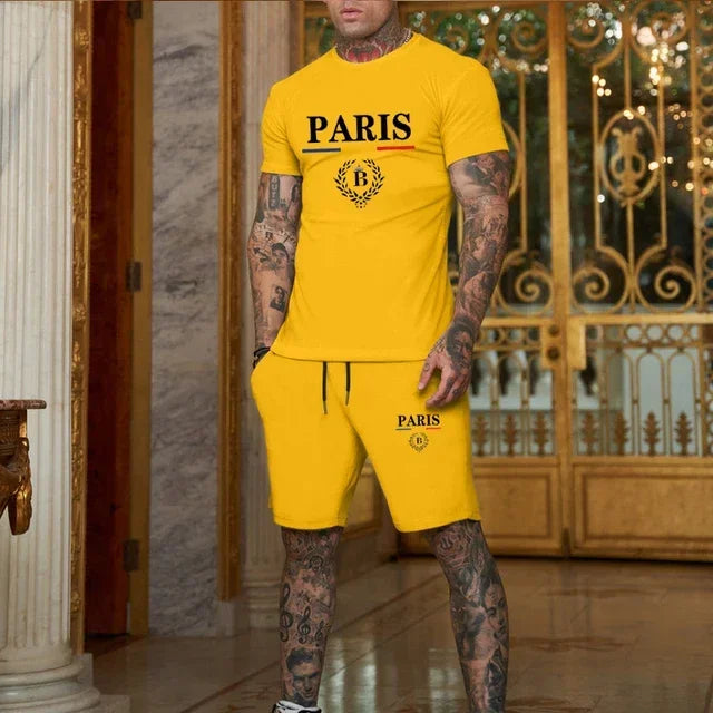 2024 Nieuwe Zomer Herenmode Korte Mouwen T-shirt + Split Shorts 2 Stuk Set Sportkleding Mode Jogging casual Mannen Set