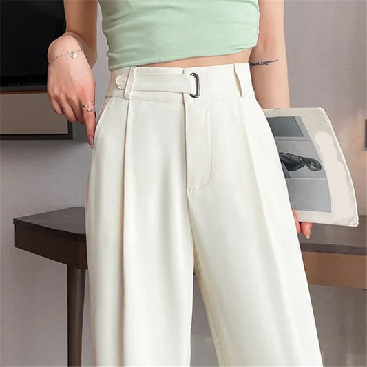 2024 Spring Summer Women's Pants Elegant High Waist Solid Color Office Lady Full Length Straight Casual Suit Pants for Women