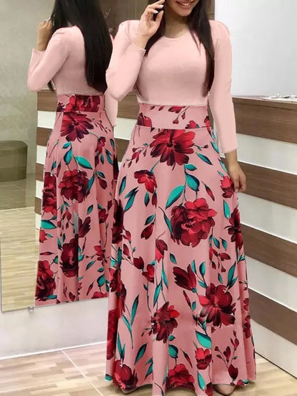 2024 Europese en Amerikaanse stijl bloemenprint, bijpassende jurk met korte mouwen voor grote swingrok voor dames