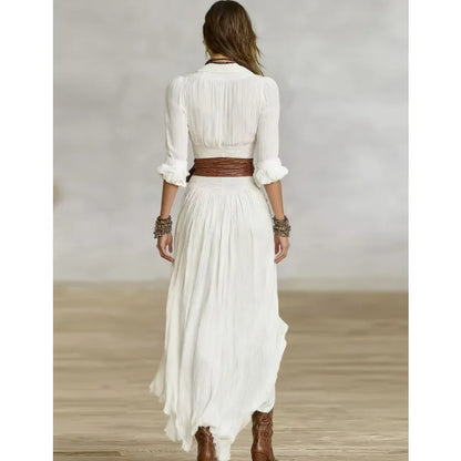 Vrouw Jurken 2023 Herfst Nieuwe Franse Retro V-hals Gordel Slanke Geplooide Lange Jurk Enkele Breasted Lange Mouwen Split Bohemian Jurk