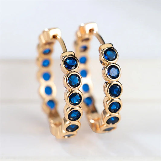 Luxury Cute Female Small Black Round Hoop Earrings Charm Gold Color Trendy Zircon Stone Wedding Jewelry For Women