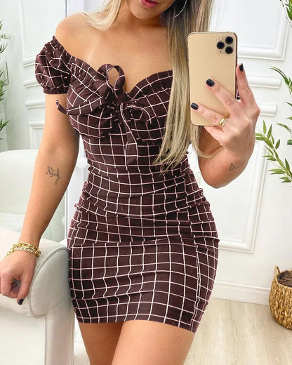 Zomerjurk sexy pakket billen korte rok van grensoverschrijdende jurk met rasterprint