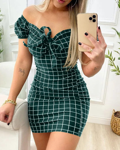 Zomerjurk sexy pakket billen korte rok van grensoverschrijdende jurk met rasterprint