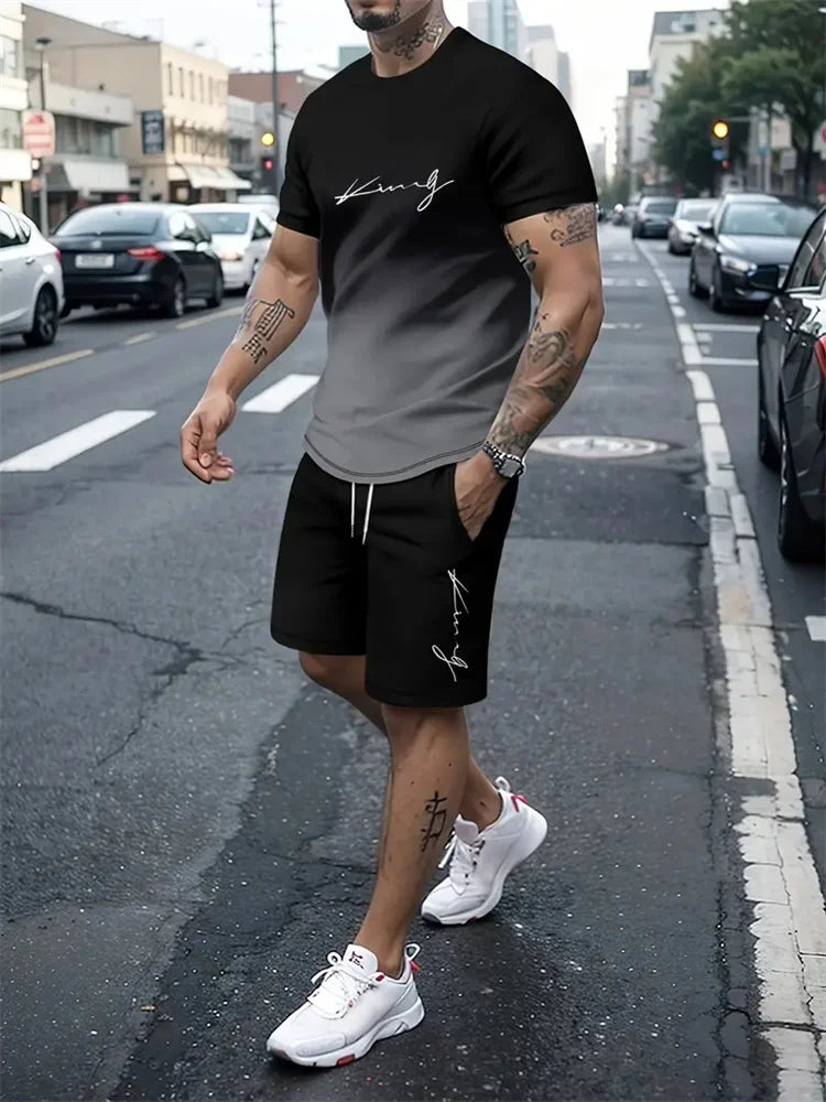 Nieuwe Heren Outfit Zomer Korte Mouwen T-Shirt Set 2 Stuk Sportkleding 3d Geprint Casual Shorts Sweatshirt Heren Trainingspak