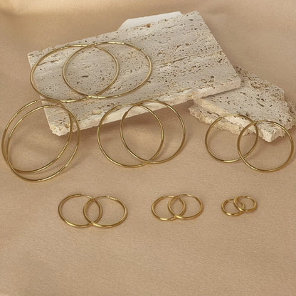 Stainless Steel 12-70mm Minimalist Big Circle Hoop Earrings for Women Trendy Gold Color Metal Smooth Round Earring Jewelry