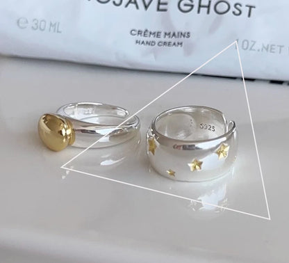 VENTFILLE 925 Sterling Silver Rings INS Fashion Hip Hop Vintage Couples Hollow Lines Punk Thai Silver Party Adjustable  Jewelry