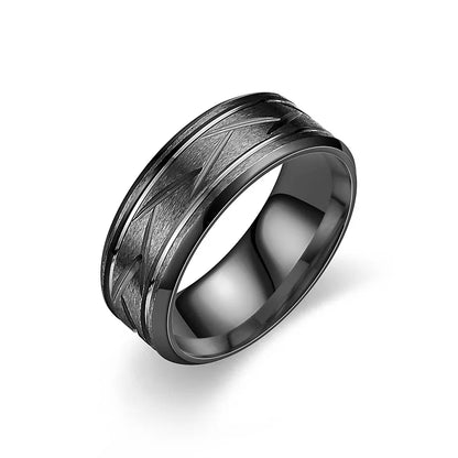 Starry Fleld 8MM Fashion Stainless Steel Black Ring Personalized Simple Groove Design Ring for Men Women Engagement Accessories